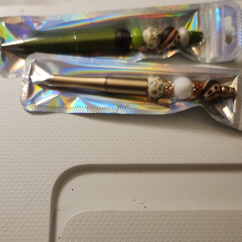 CUSTOM MADE Green and Gold Beaded Pens